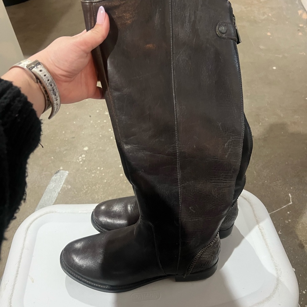 Arturo Chiang Black Tall Leather Boots with Signature Interior